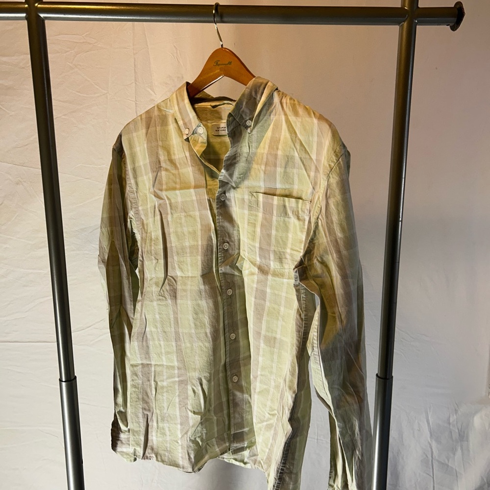 Saturday’s NYC Men's Green Plaid Button Down Shirt